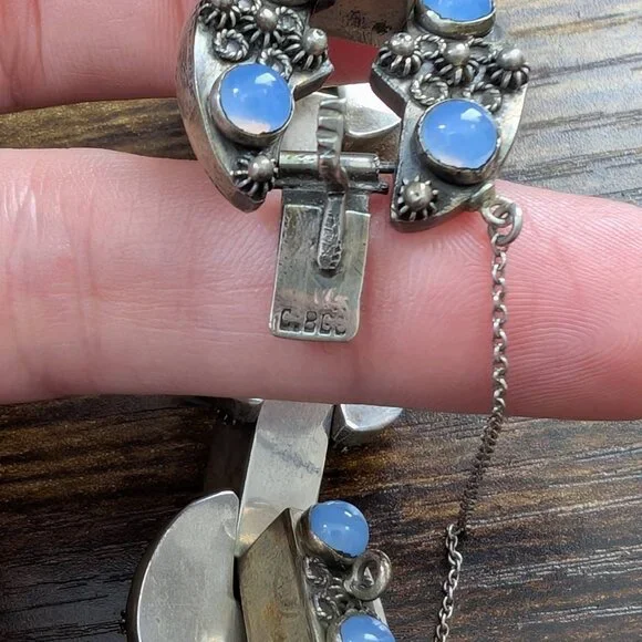 Vintage 800 Silver Bracelet with Safety Chain 1940s - Picture 5 of 6